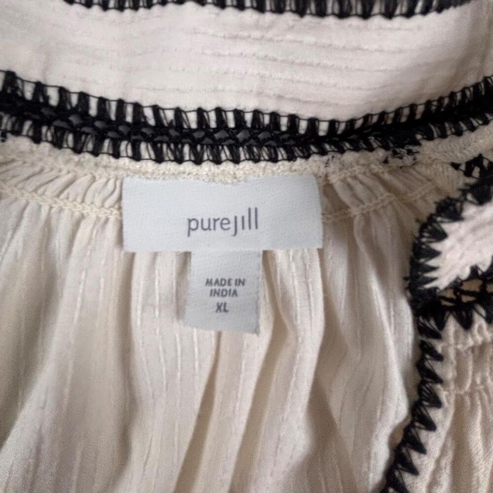 Pure Jill J Jill Cotton Tunic Blouse Women's 1X White Black Embroidered Boho - Picture 2 of 6